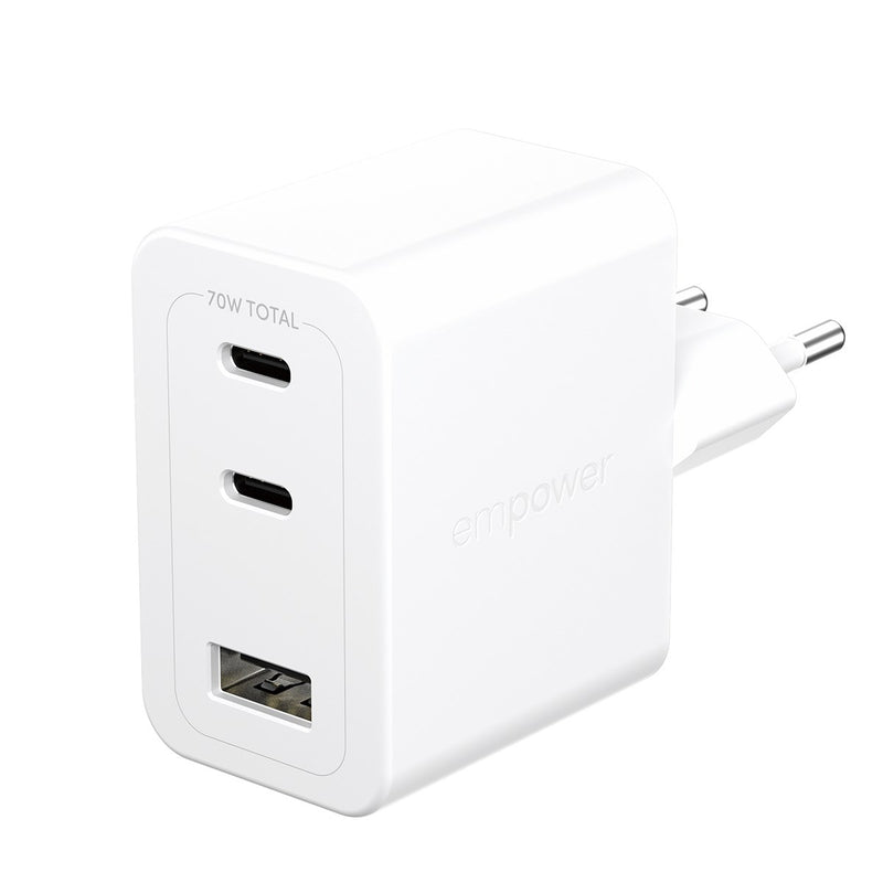 empower™ by PanzerGlass® Turbo 70W Charger incl. 2 x USB-C + USB-A | EU Plug | Silver White