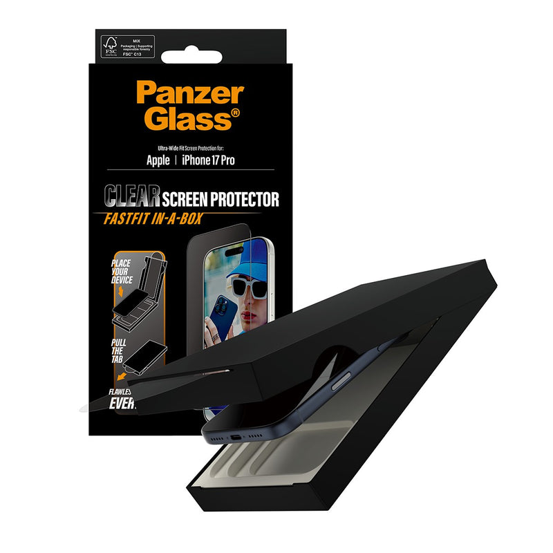 PanzerGlass® Screen Protector iPhone 17 Pro | Ultra-Wide Fit w. Fastfit in-a-box