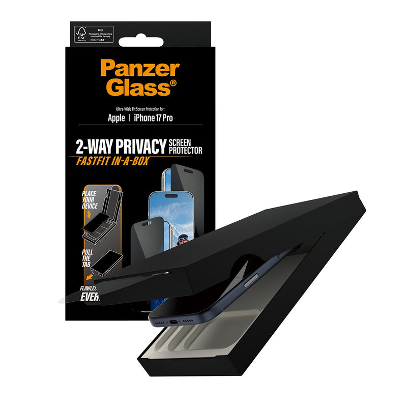 PanzerGlass® 2-Way Privacy Screen Protector iPhone 17 Pro | Ultra-Wide Fit w. Fastfit in-a-box
